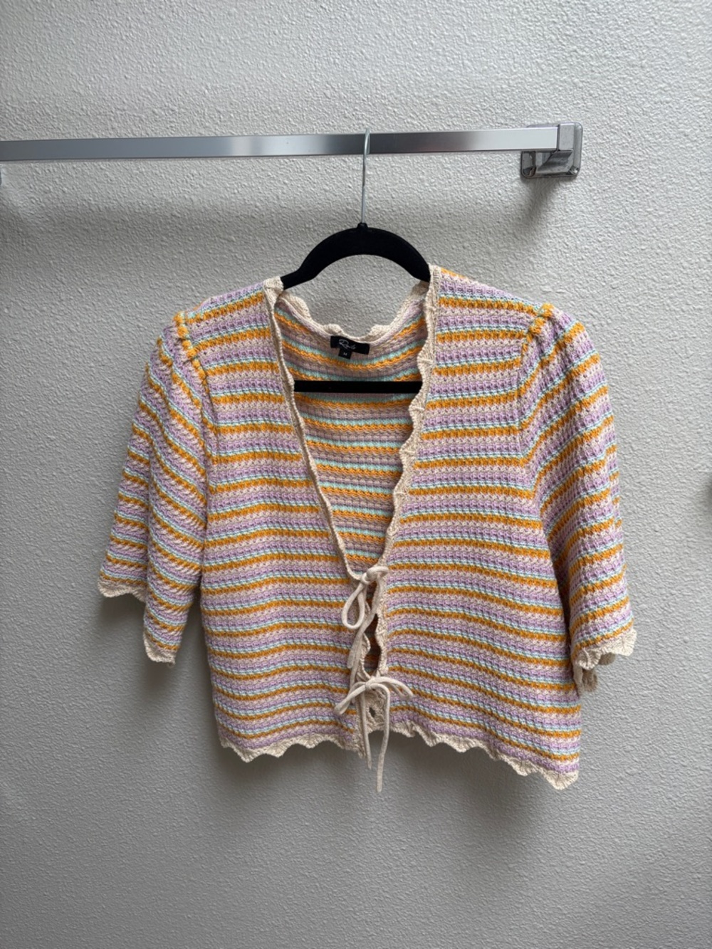 RAILS Striped Crochet Tie-Front Cardigan — Yellow, Pink, Cream